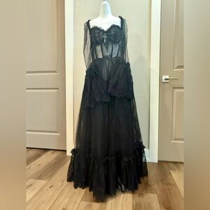 Dolls Kill widow dance with death Black Sheer Lace Maxi Dress